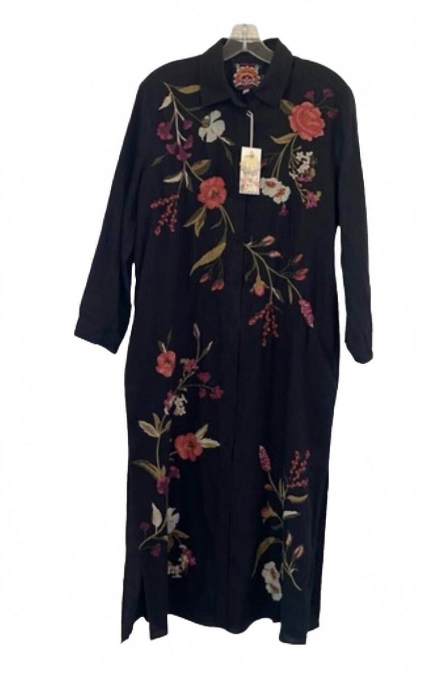NEW JOHNNY WAS women's flore high slit shirt dress in black